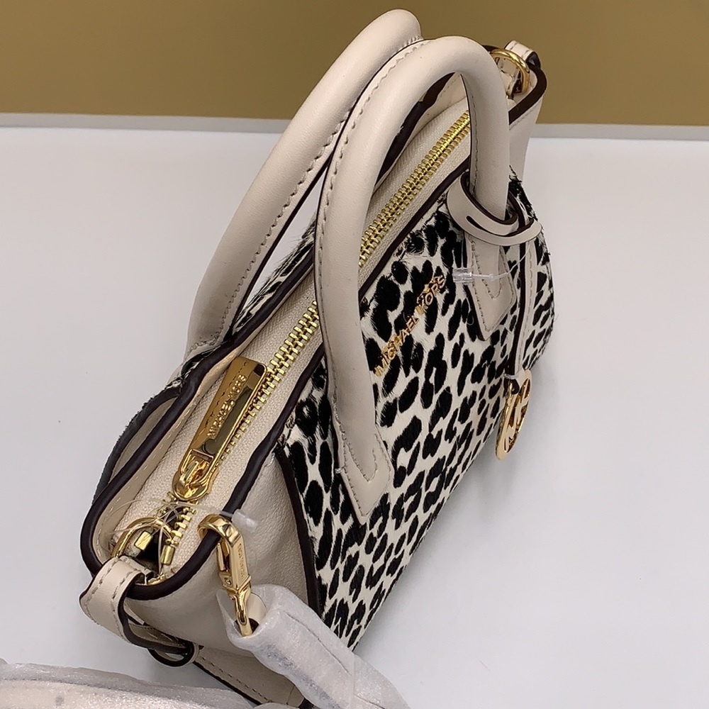 Avril Extra-Small Cheetah Print Calf Hair and Leather Satchel Light Cream multi - Picture 9 of 16